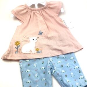 Baby Matching Outfit Set Size 6m Girls 2pc Top Bottoms Pants Bunny Pink Children